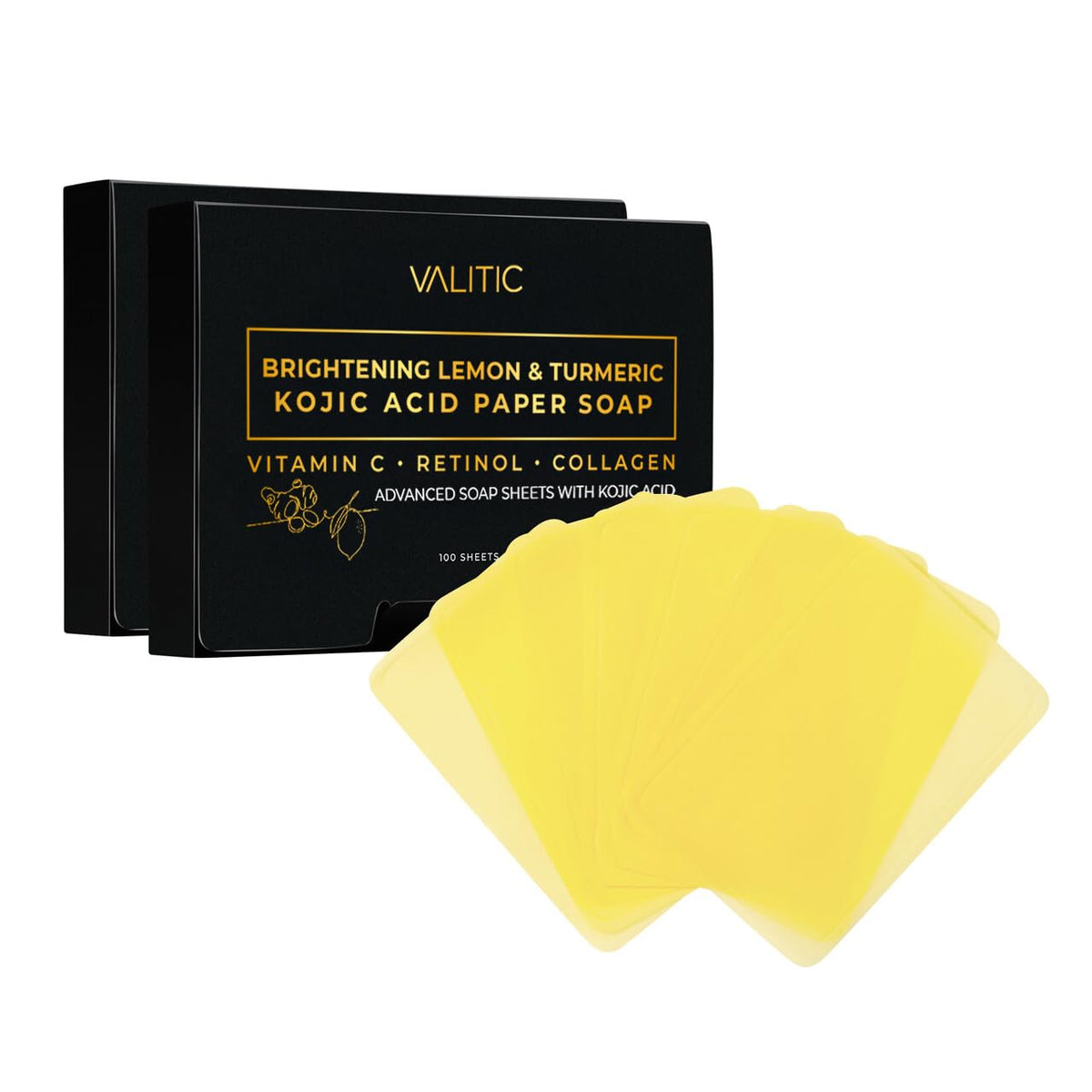 VALITIC packaging front showing two-pack and brightening benefits for travel