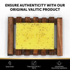 VALITIC soap near lemon and turmeric roots highlighting botanical brightening