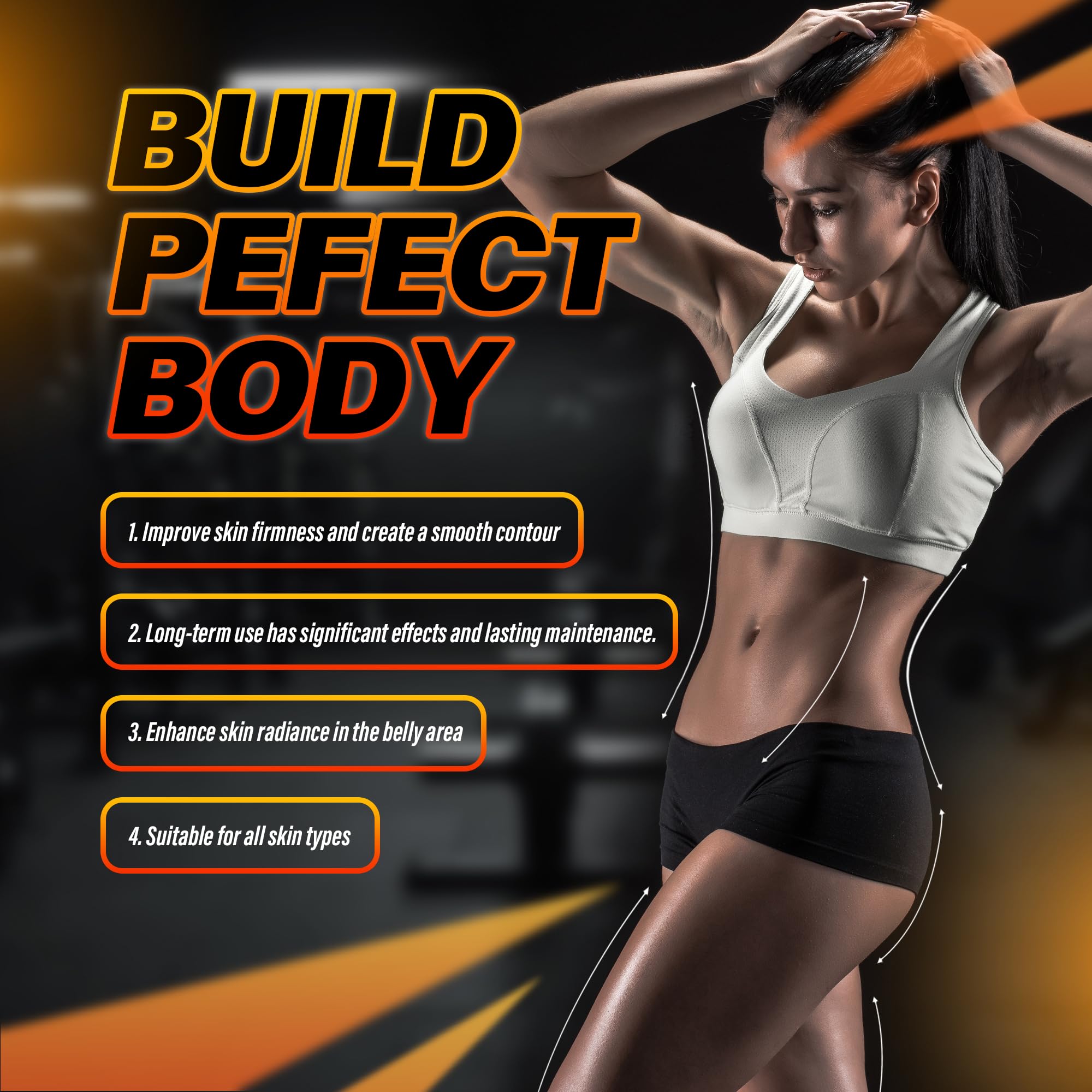 VANERIA applied to tummy demonstrating warming pre-workout benefit