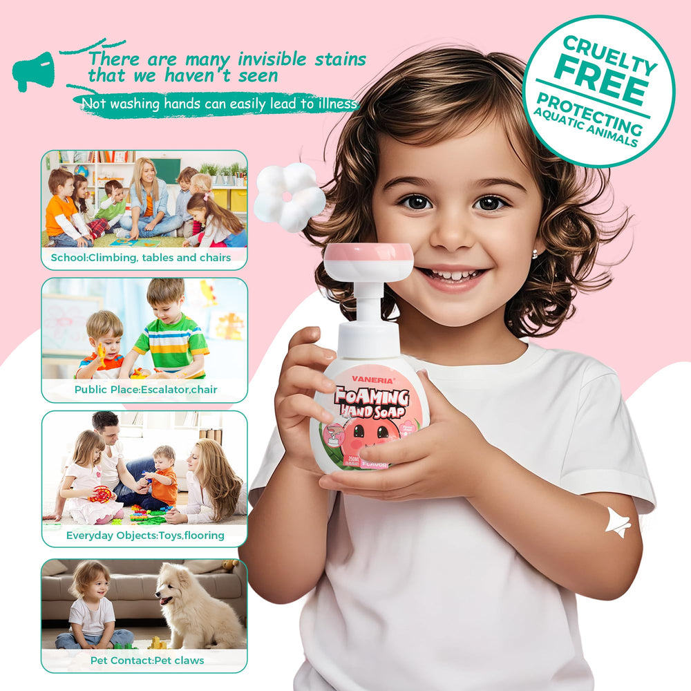 VANERIA foam flower on a palm demonstrating fun handwashing for kids