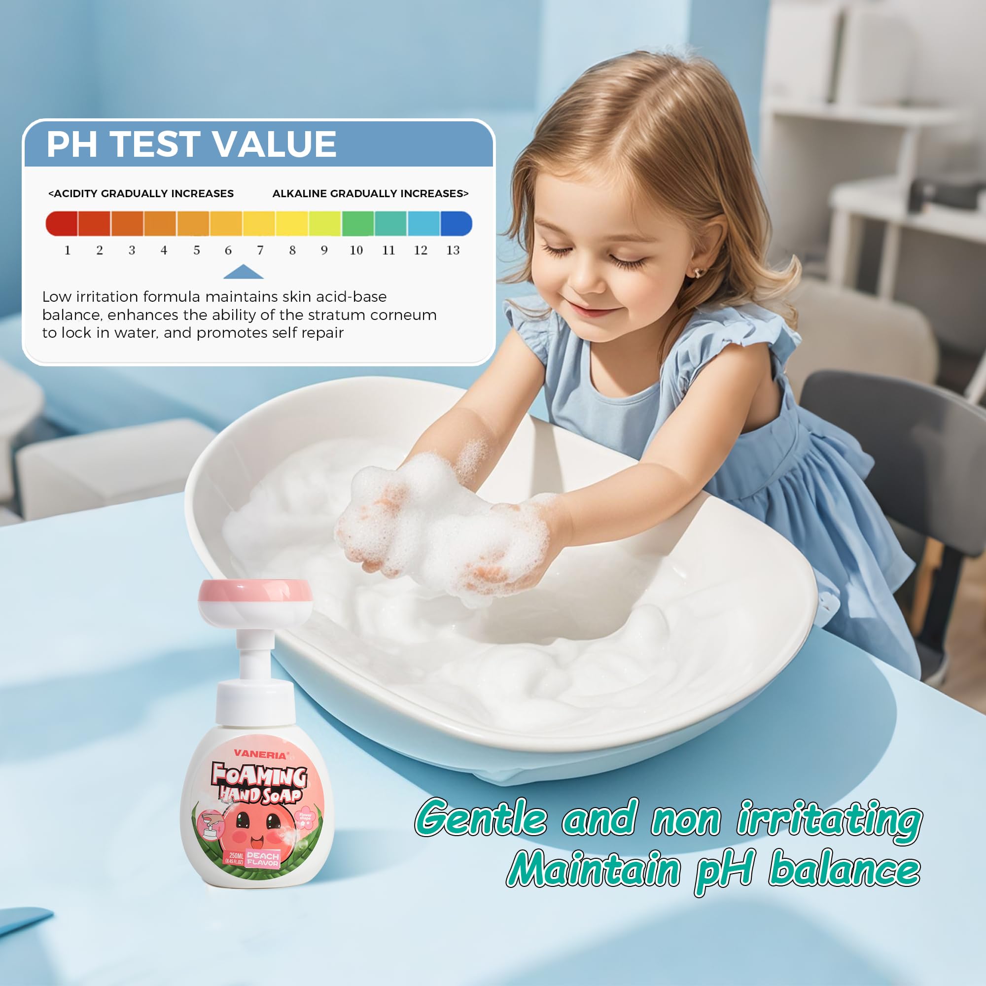 VANERIA label close-up showing mild formula and weak-acid pH benefits