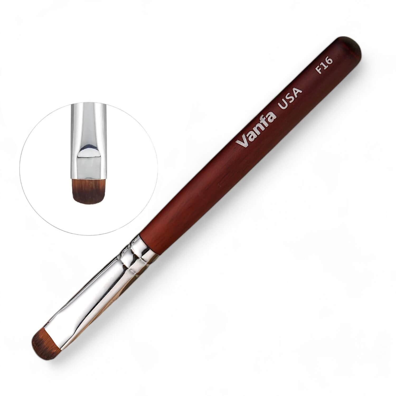Vanfa F16 front view showing brush shape and polished handle for precise control