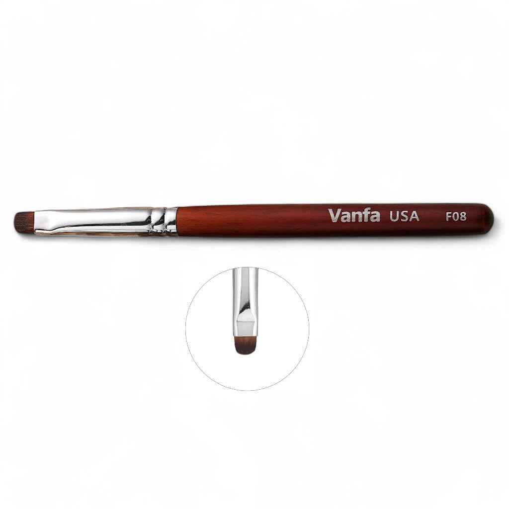 Vanfa brush front view showing flat head for precise French tips