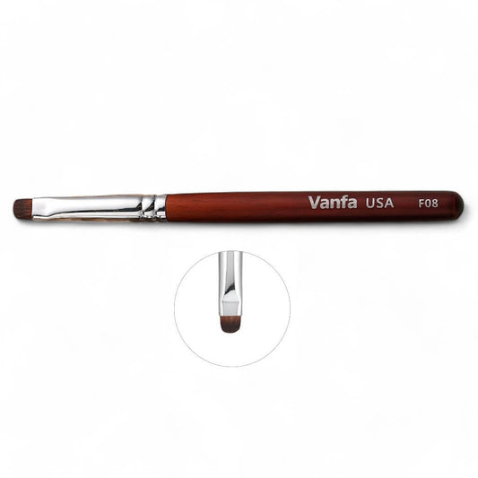 Vanfa brush front view showing flat head for precise French tips
