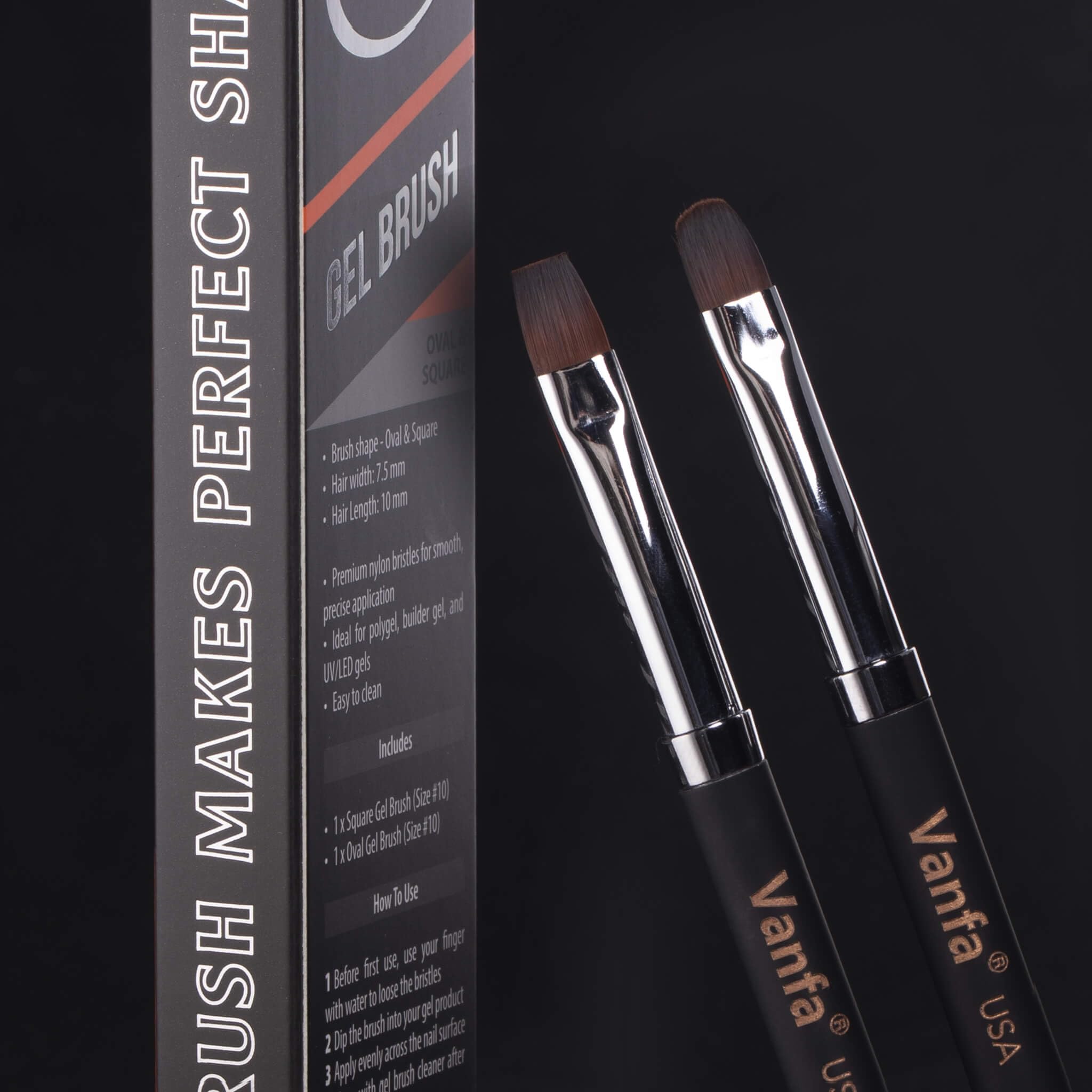 Vanfa brushes in use applying polygel for smoother, controlled finish