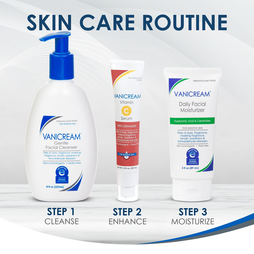 Vanicream on a bathroom shelf in lifestyle scene, shows everyday use