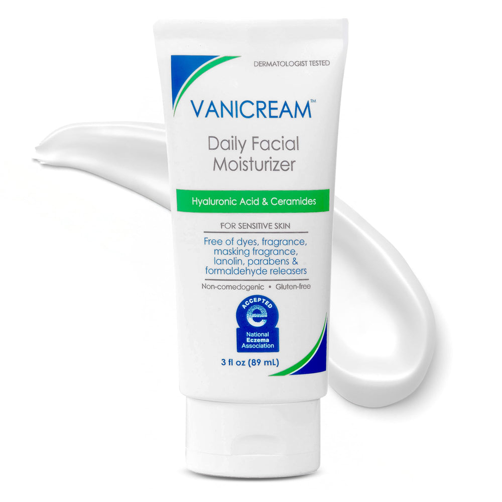 Vanicream front tube showing brand and size, highlights gentle hydration