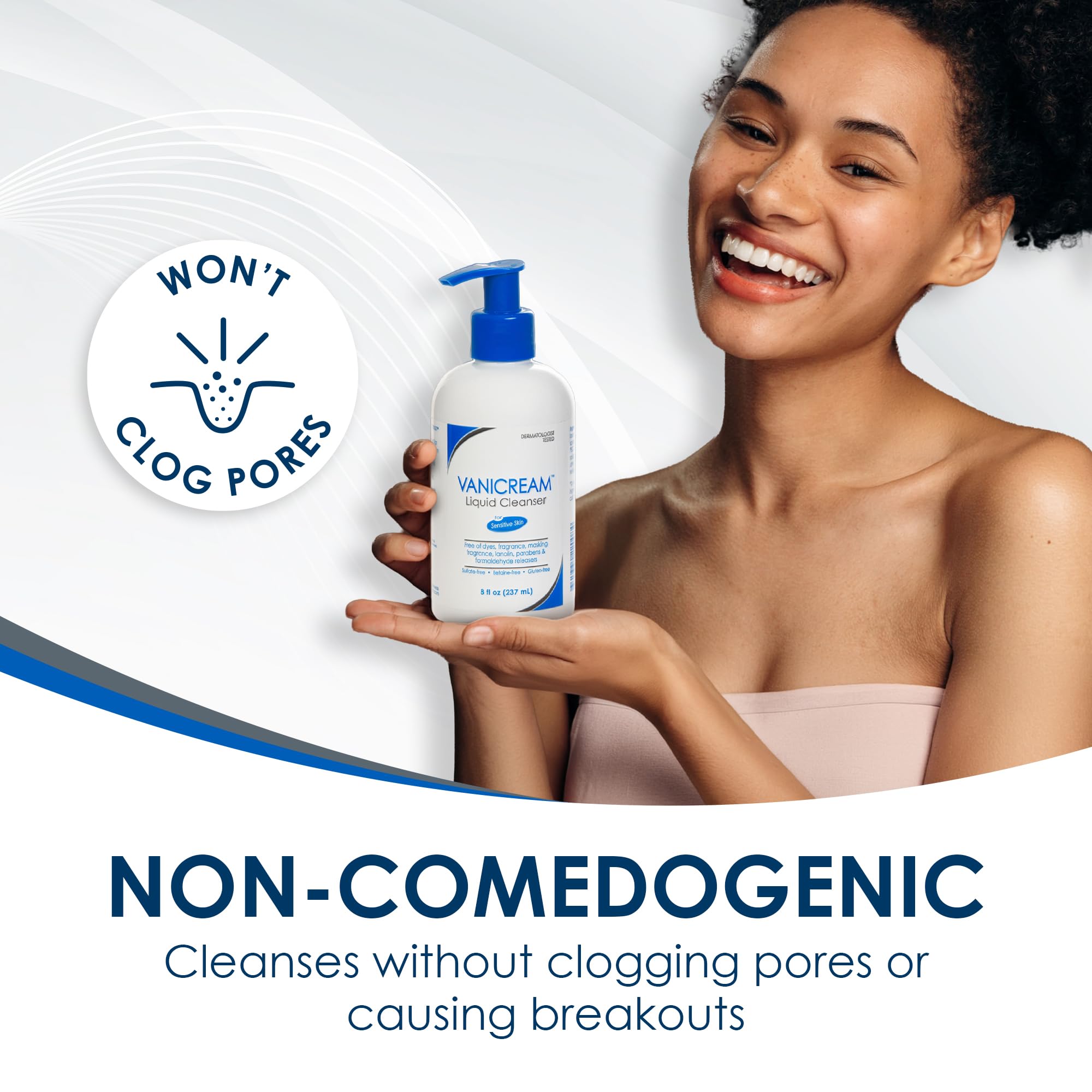 Vanicream creamy-clear texture close-up showing mild consistency — non-drying feel