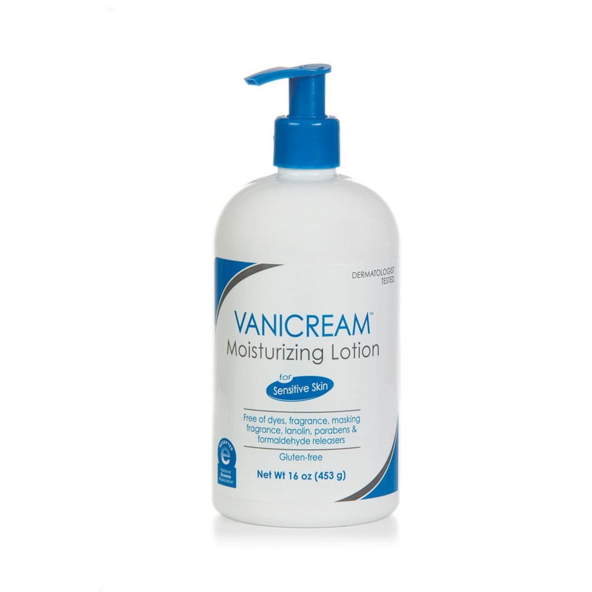 Vanicream lotion front view with pump showing clean packaging and ease