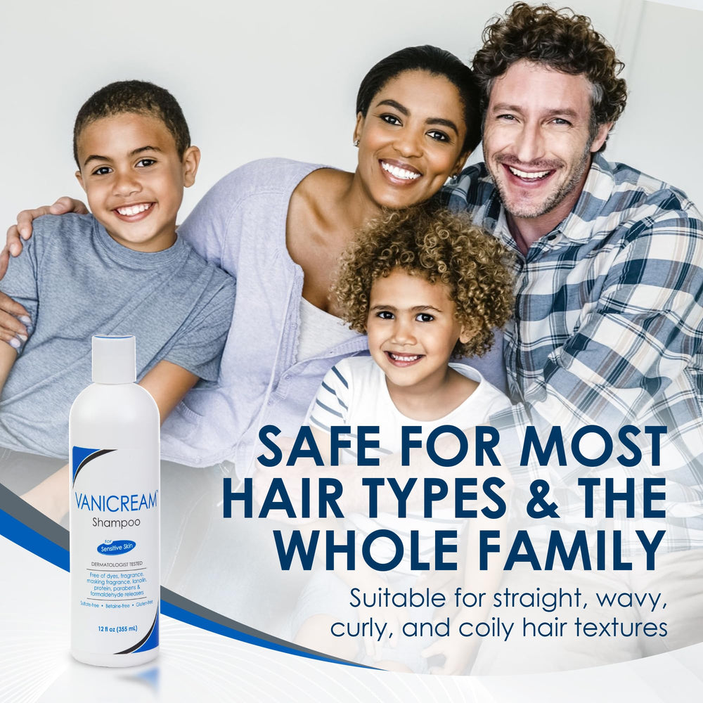 Vanicream bottle on family bathroom shelf promoting gentle family use