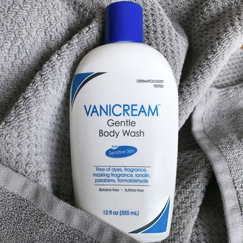 Vanicream shampoo texture close-up illustrating mild lathering action
