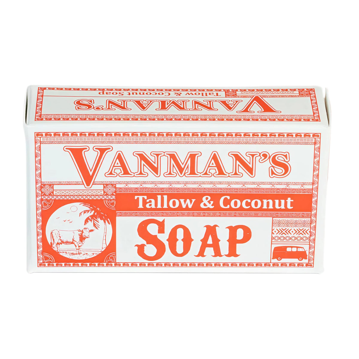 VanMan front packaging showing bar and clean ingredients, promotes natural care