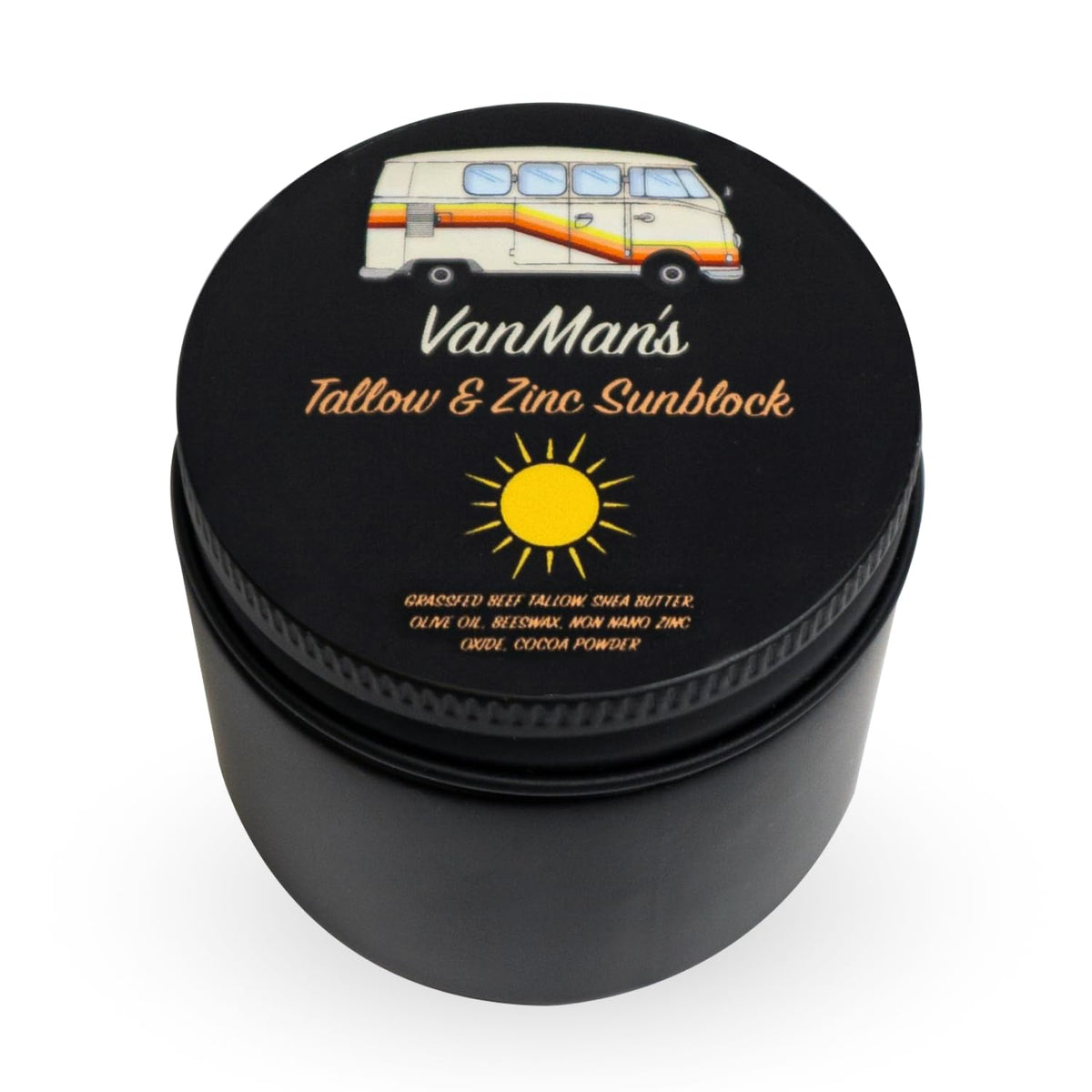 Vanman's front tin view showing SPF 20 and brand protection benefit