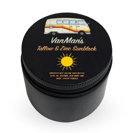 Vanman's front tin view showing SPF 20 and brand protection benefit