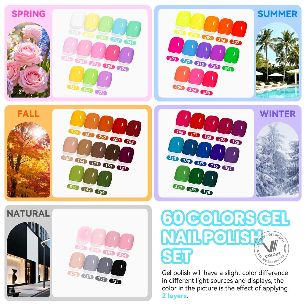 VANREESA colorful 60 gel polish bottles array displaying easy shade selection