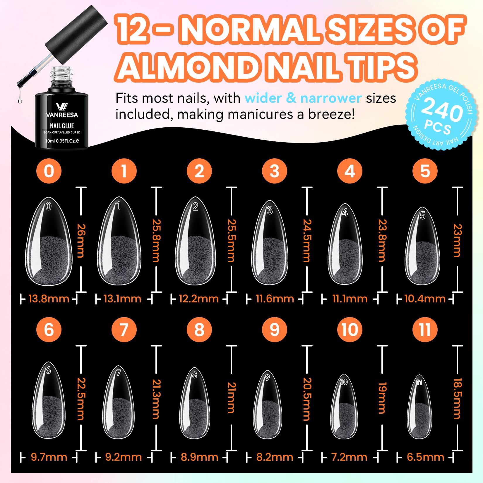 VANREESA almond nail tips close-up highlighting semi-matte interior for better adhesion