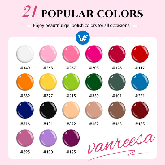 VANREESA vibrant color array laid out to show the 21 shades clearly