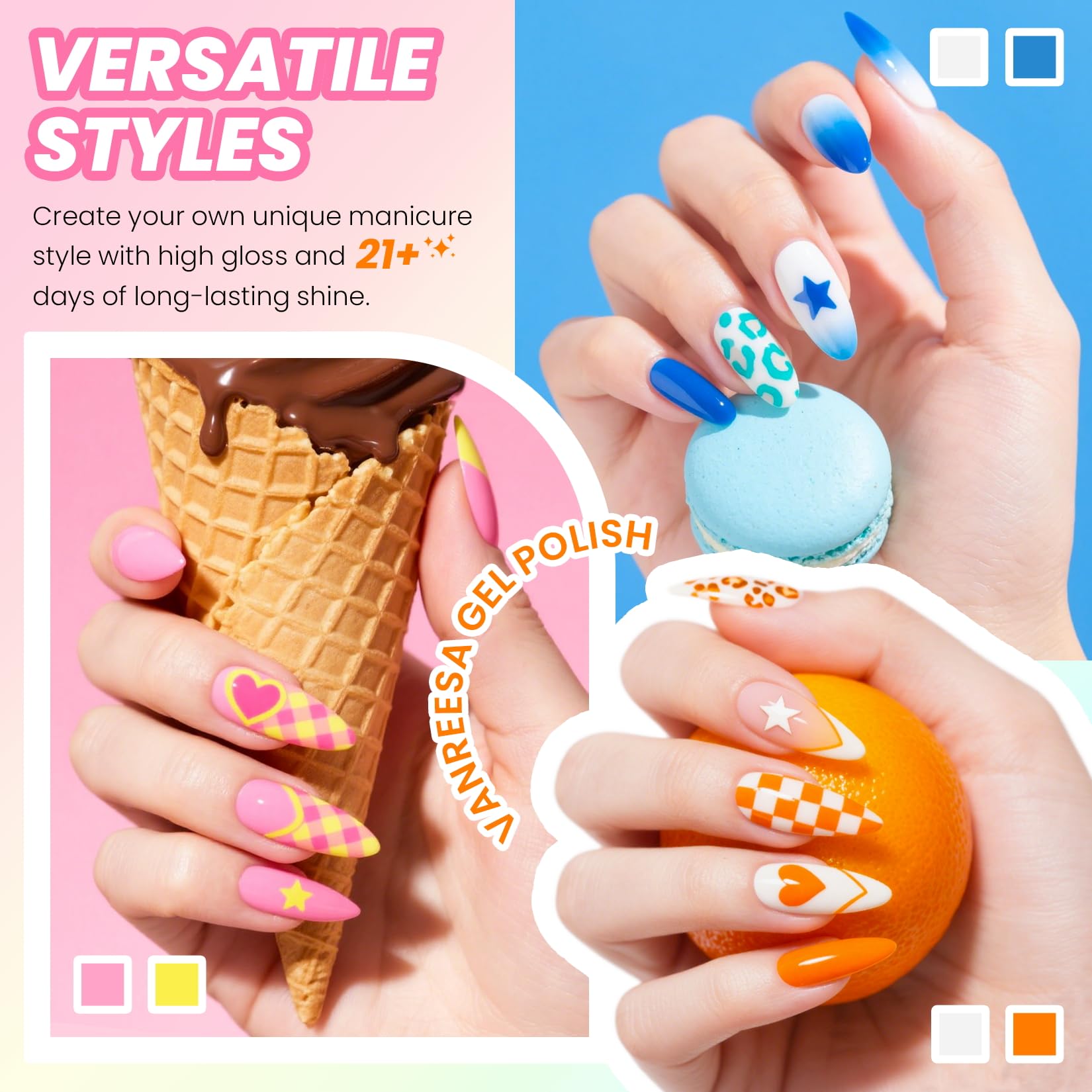 VANREESA swatch array of 21 neon colors showing color range benefit creative design