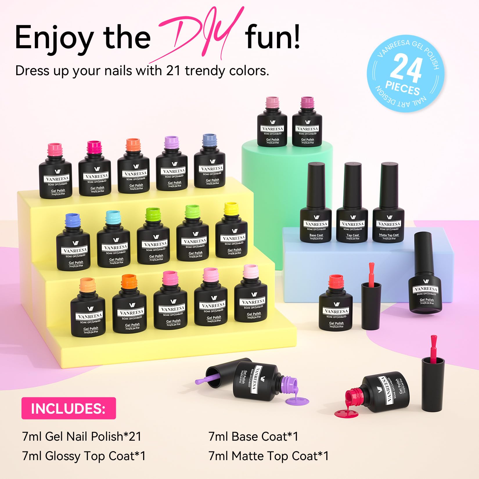 VANREESA size scale with hand illustrating 7ml bottle scale and travel convenience