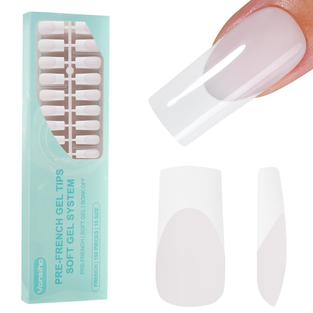 Vansiho front view of box and array of 150 nails showing variety and convenience