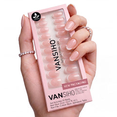 Vansiho front packaging showing almond French tip nails and value kit benefit