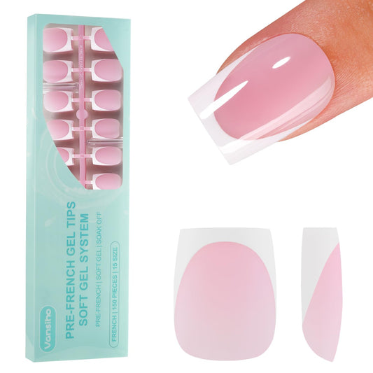 Vansiho front packaging showing 150 press-on French gel nails for easy salon results