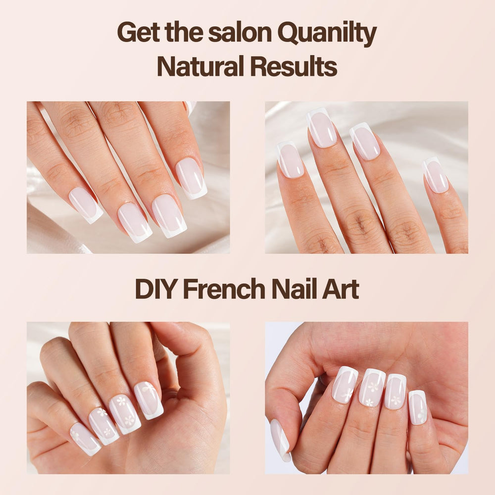 Vansiho hands applying glue and pressing a nail tip for quick at-home application benefit