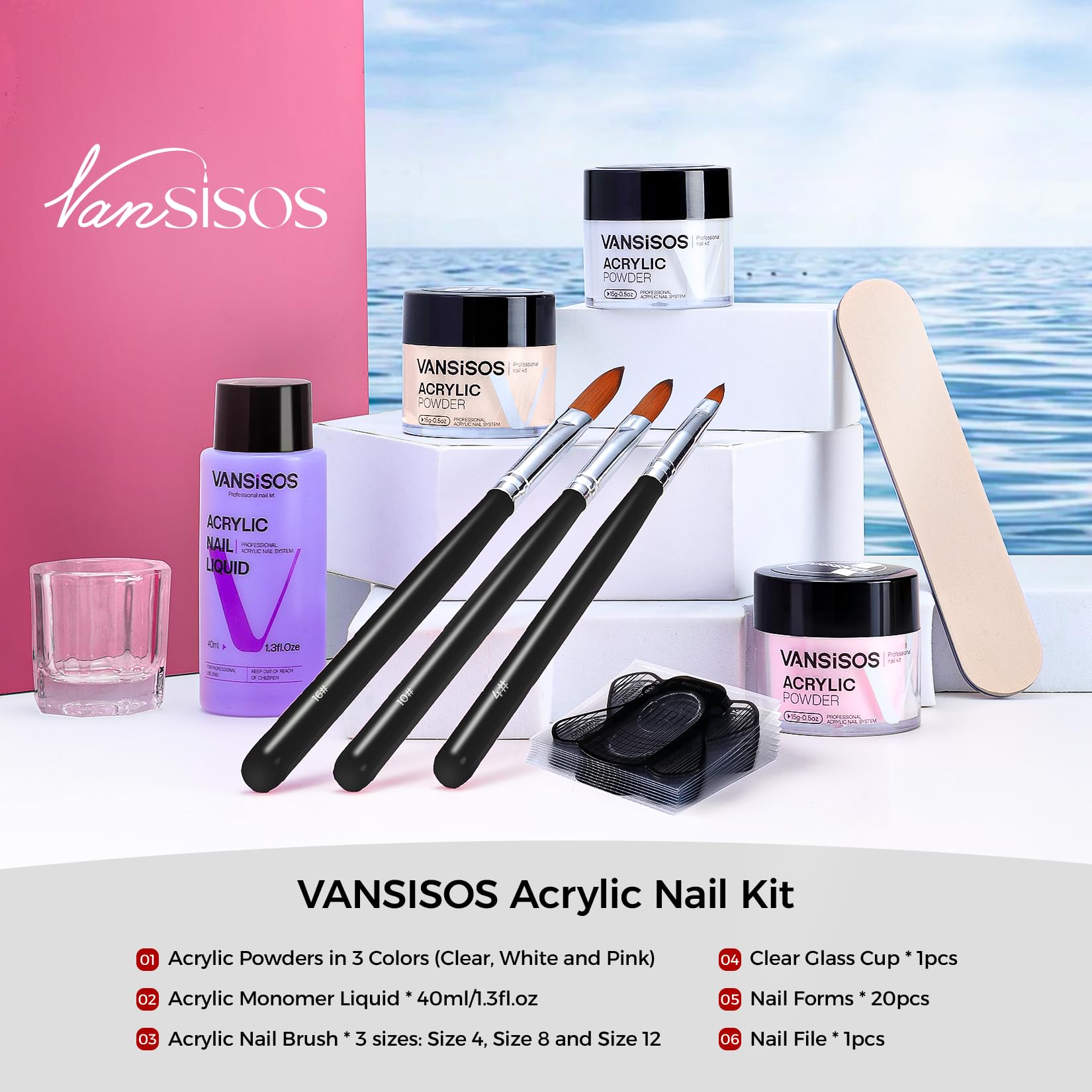 VANSISOS close-up of acrylic powders displaying smooth texture for easy application