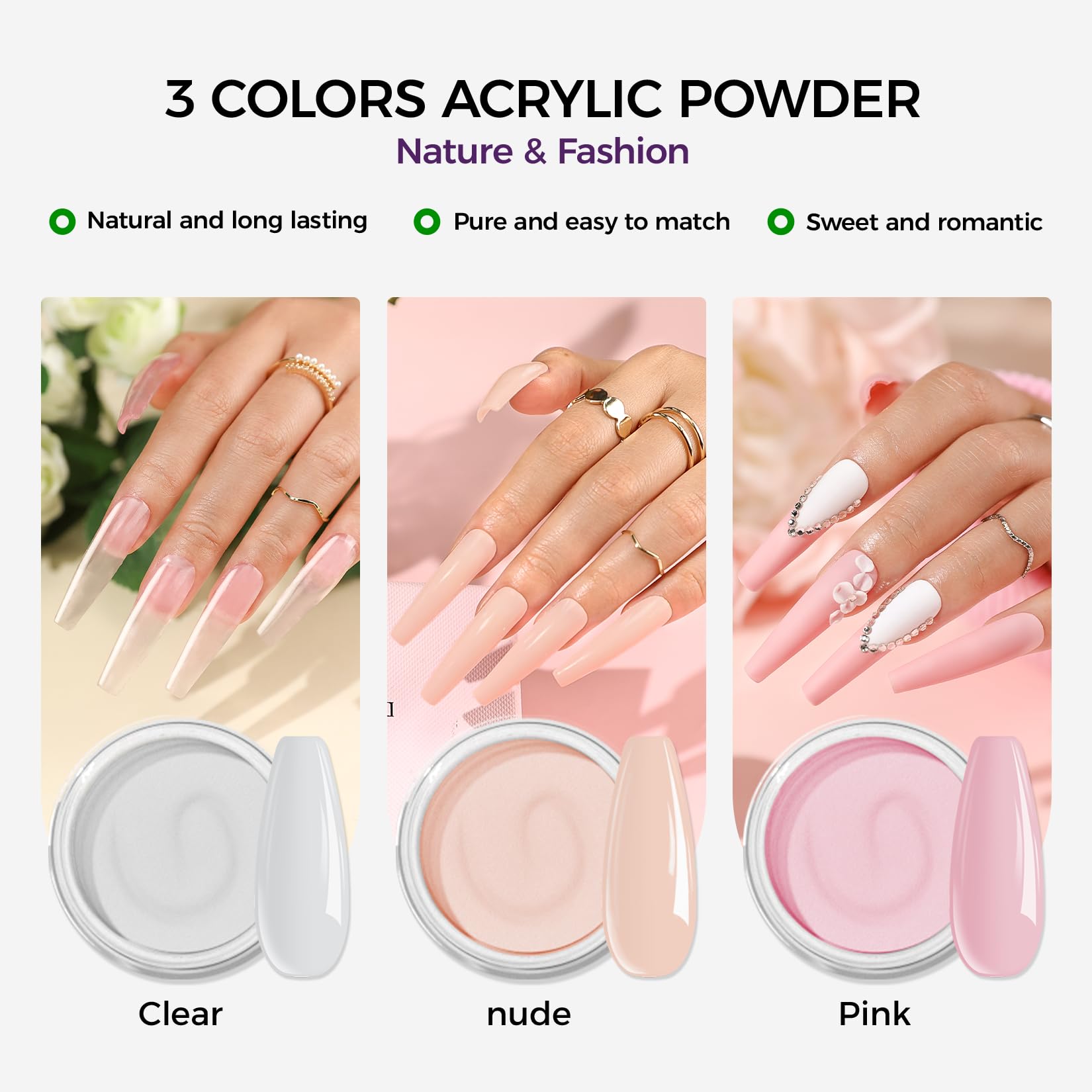 VANSISOS display of nine acrylic nail tip sizes for precise fitting and shaping