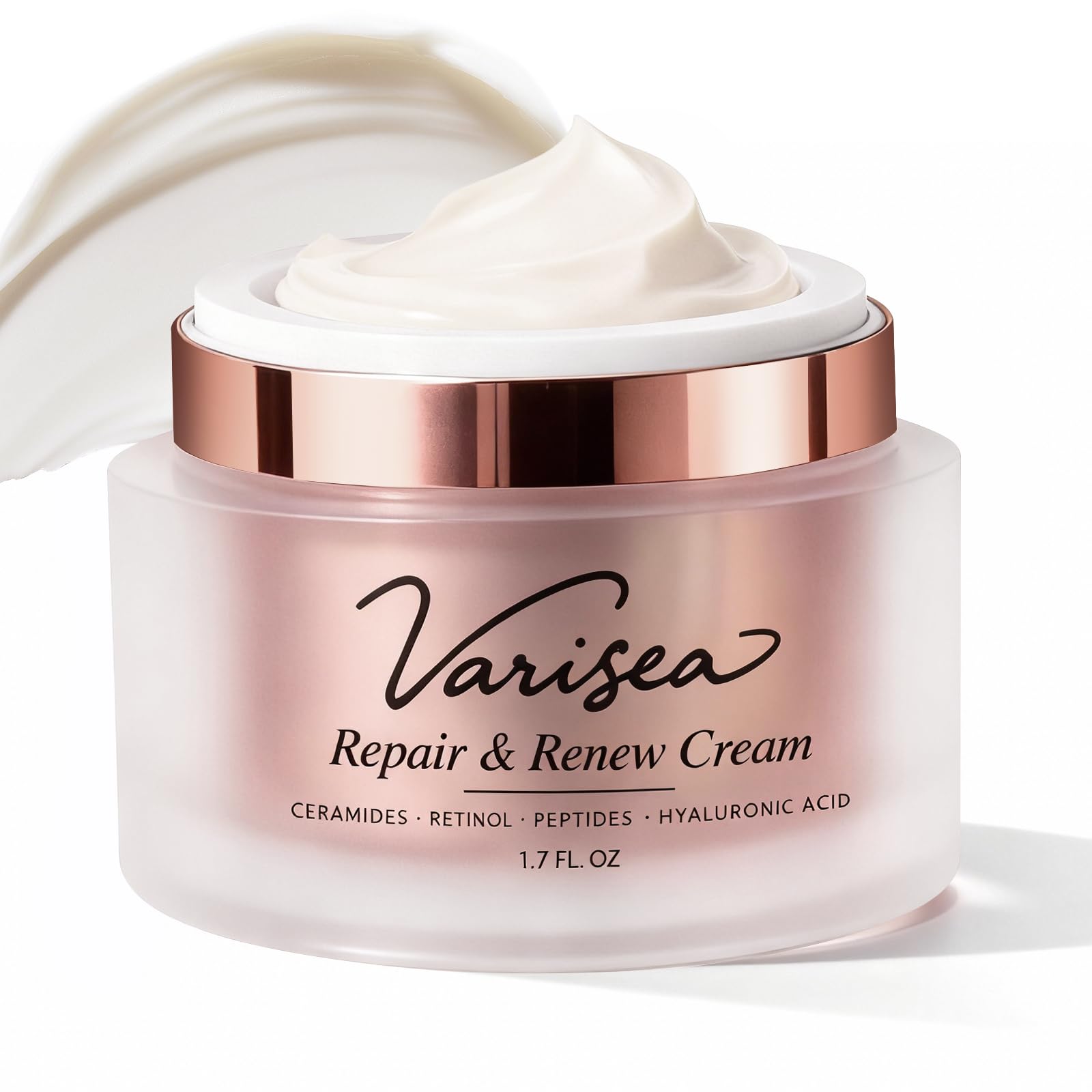 Varisea front jar of face and neck cream showing clean packaging and benefits