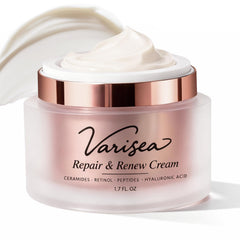 Varisea front jar of face and neck cream showing clean packaging and benefits
