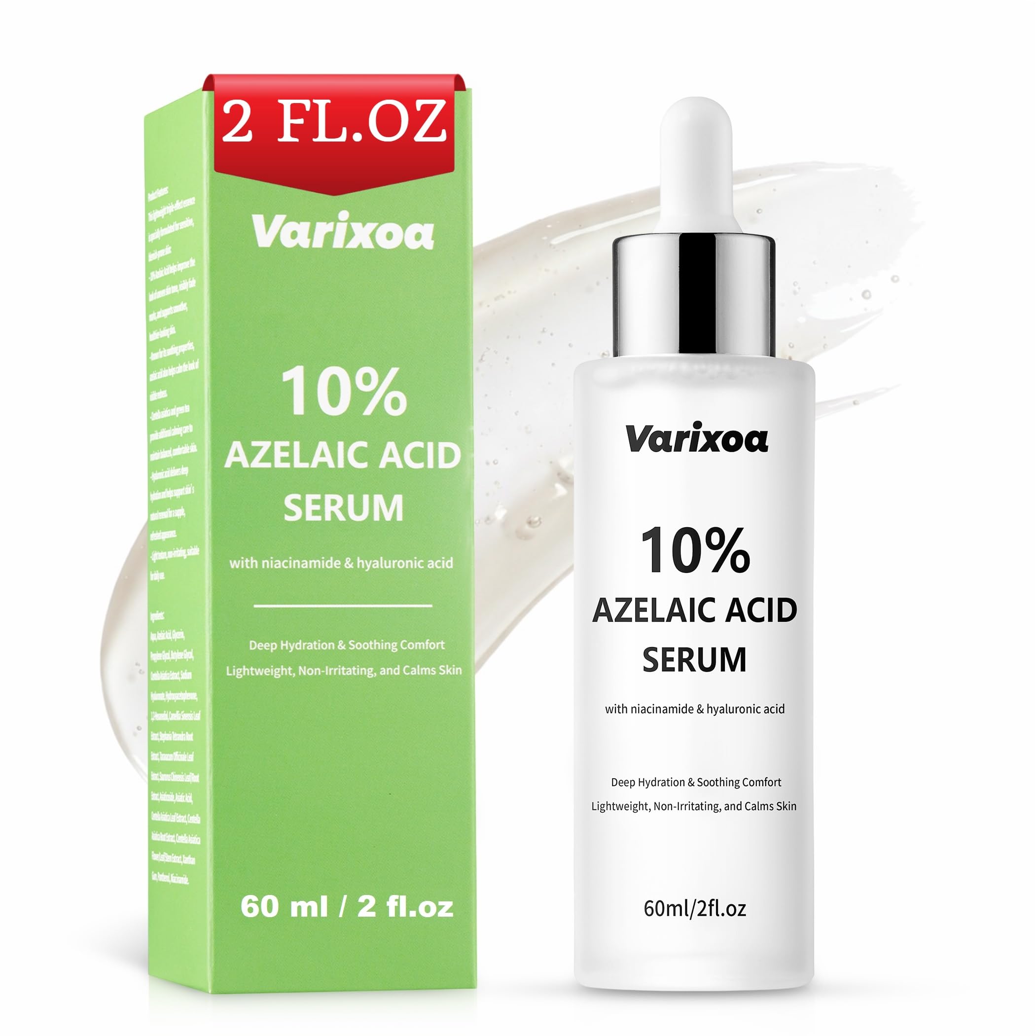Varixoa front bottle showing label and clear serum benefits