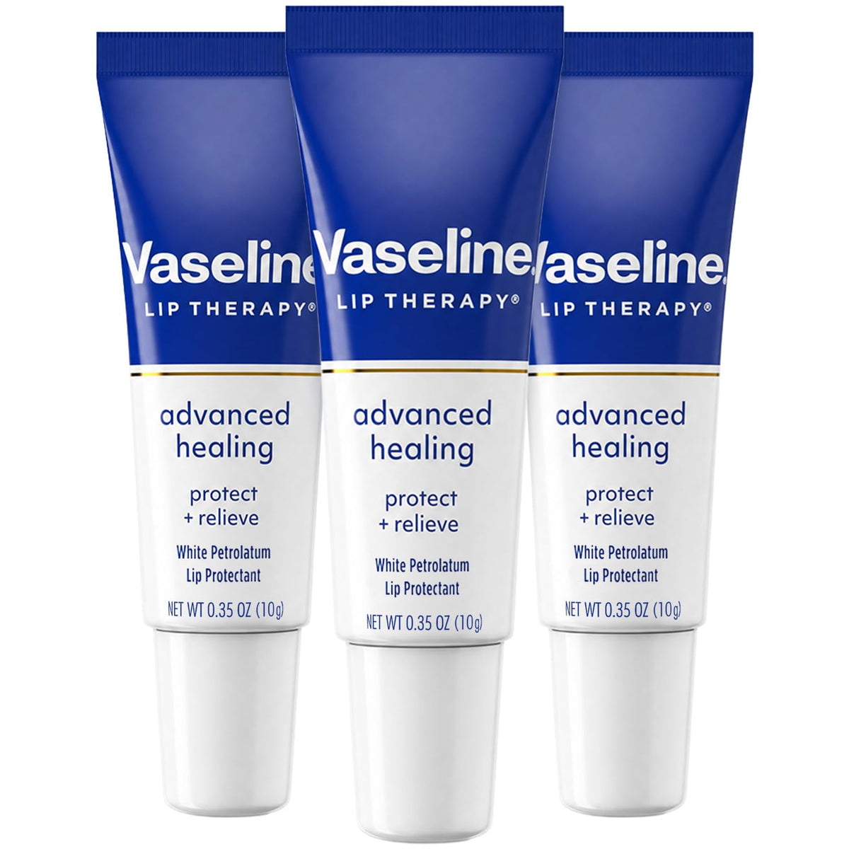Vaseline front packshot showing three tubes and brand clarity for trust