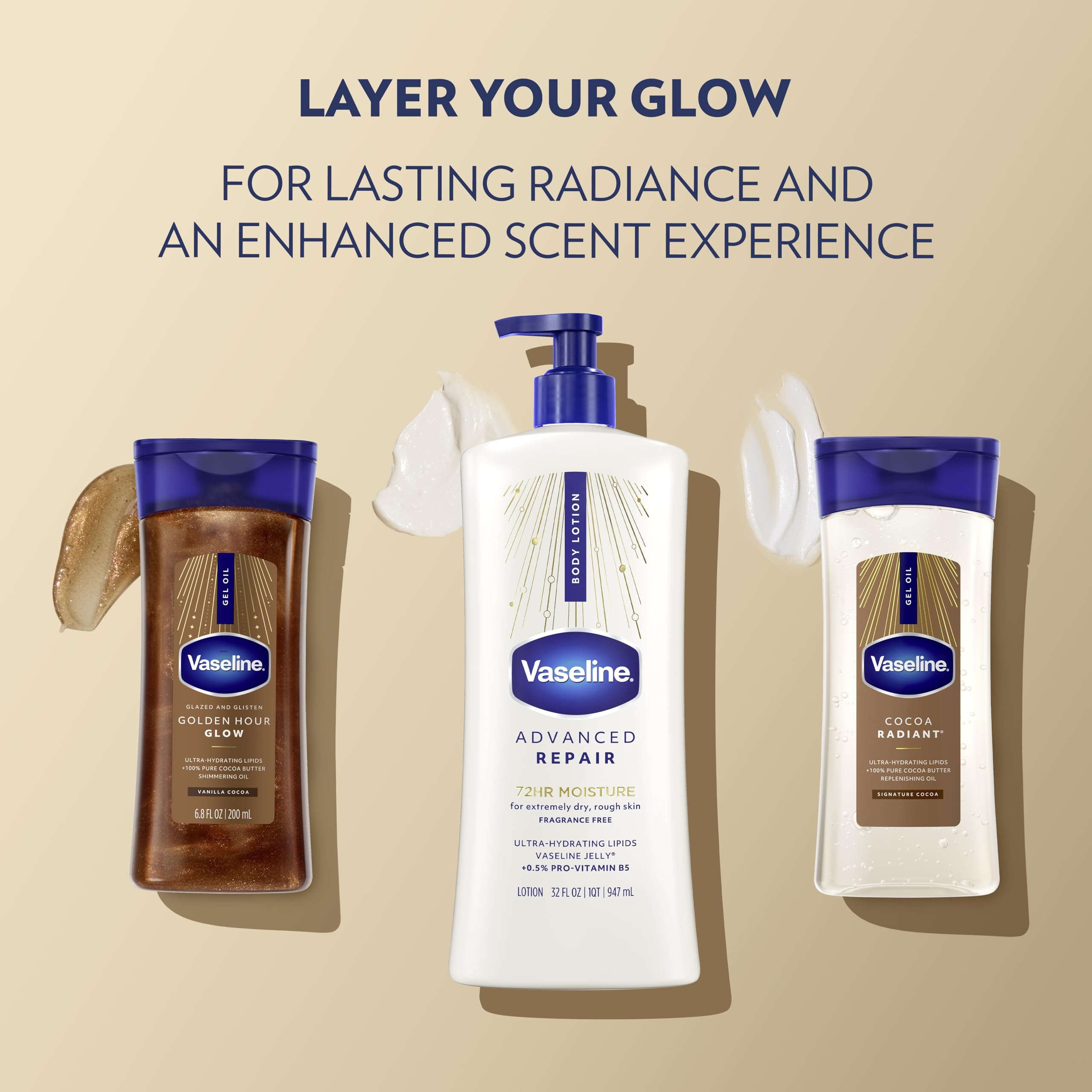 Applying Vaseline lotion to arm to show moisturized smoother skin