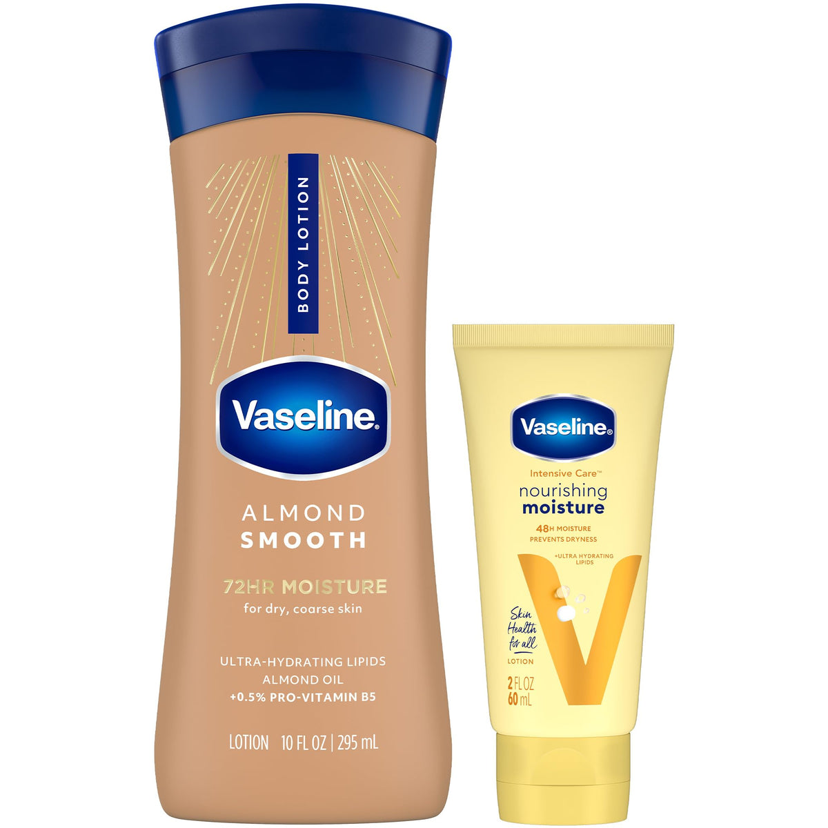 Vaseline almond smooth front packaging showing full bottle and benefits