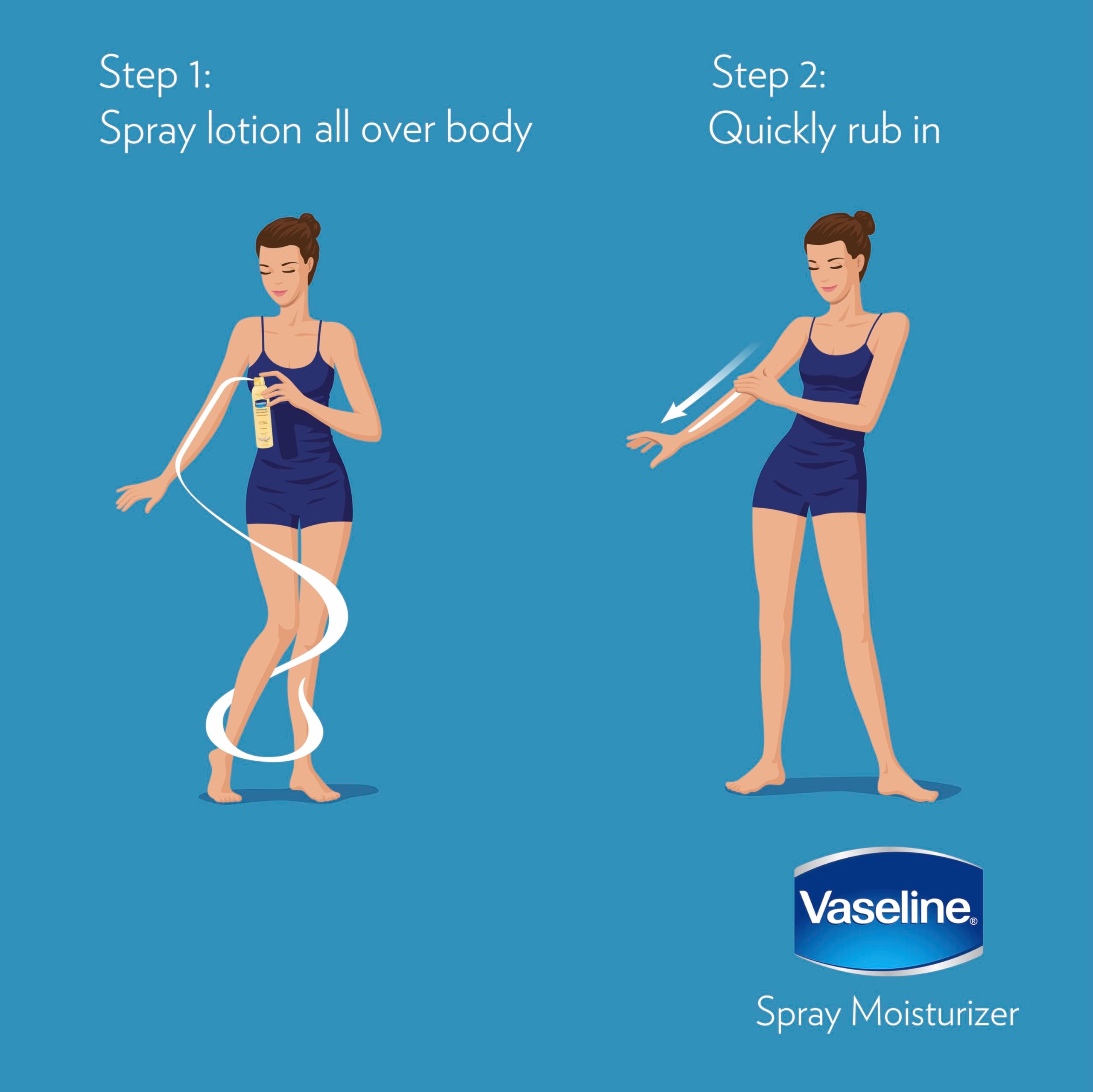 Vaseline spray being applied to forearm for fast-absorbing hydration