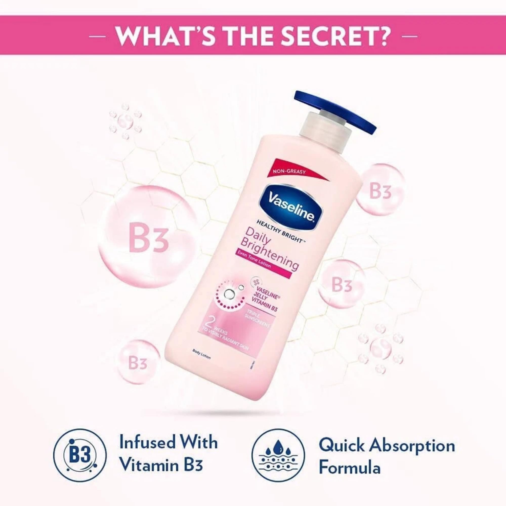Vaseline lotion applied on arm demonstrating smooth finish and instant hydration