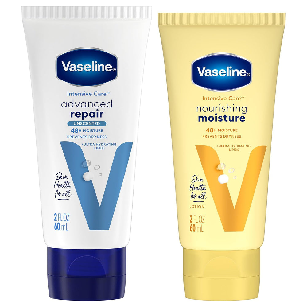 Vaseline bundle front packaging showing four travel-size lotions for easy travel