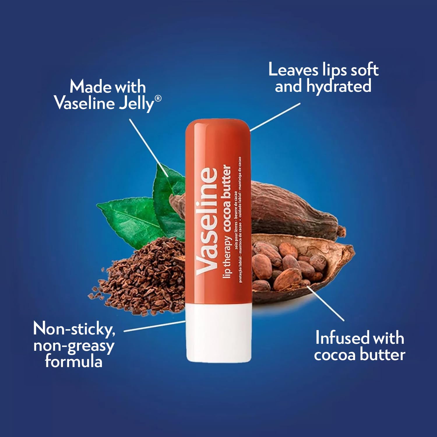 Vaseline six-pack arranged to show each pocket-sized cocoa butter stick