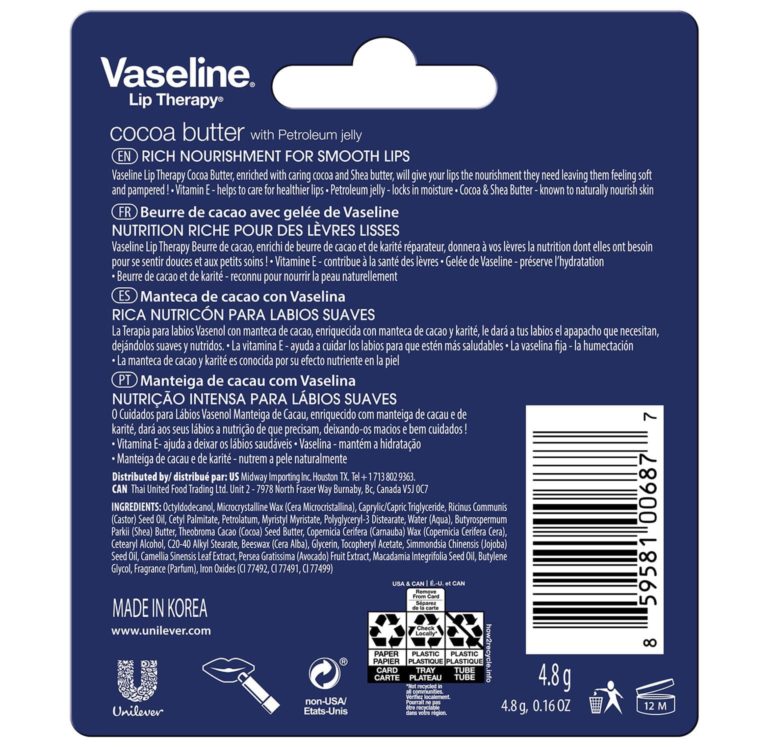 Vaseline opened stick close-up showing smooth cocoa butter balm texture