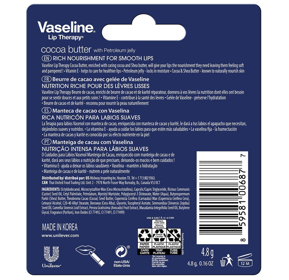 Vaseline opened stick close-up showing smooth cocoa butter balm texture