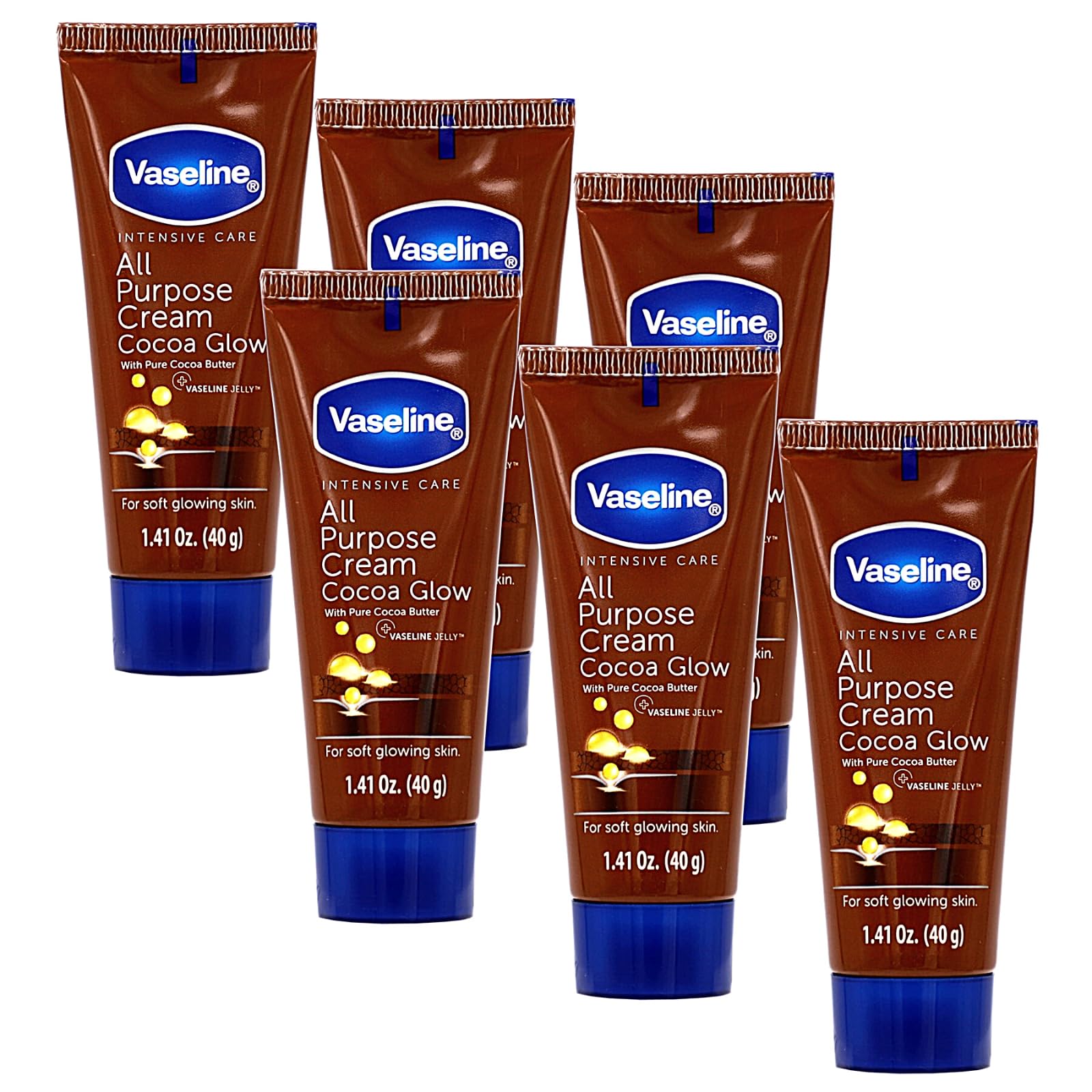 Vaseline front packaging showing six tubes and benefits