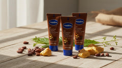Vaseline beside cocoa beans illustrating pure cocoa butter content