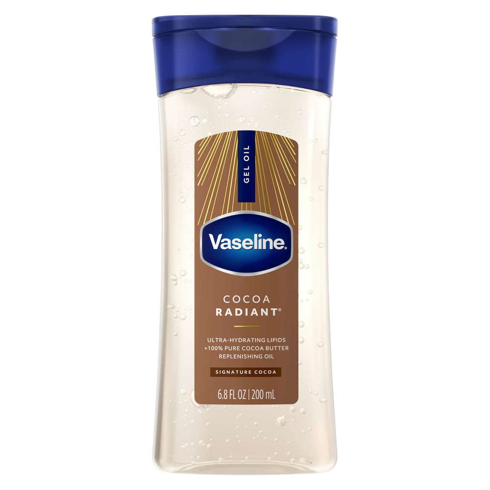 Vaseline front packaging showing bottle and cocoa scent benefit