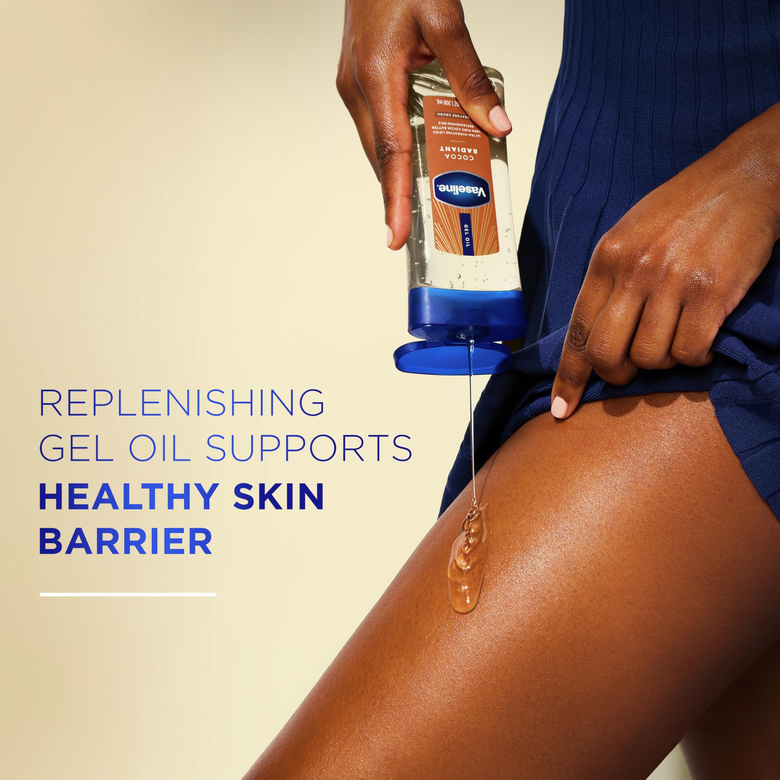 Vaseline ingredients panel emphasizing pure cocoa butter benefit