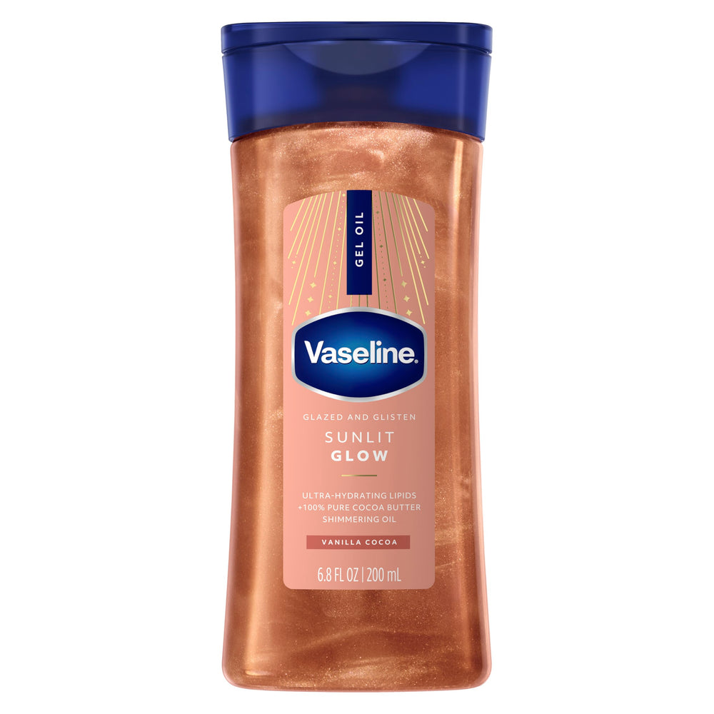 Vaseline front packaging showing glowing gel-oil and benefits