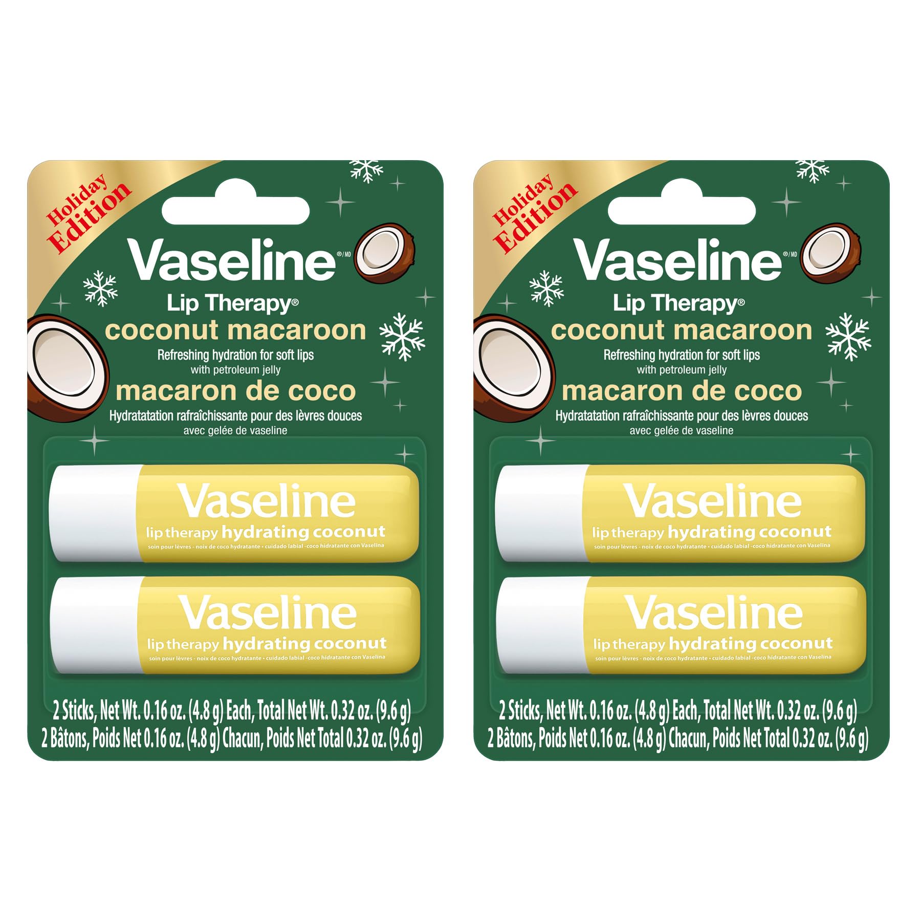 Vaseline front packaging showing four coconut macaroon sticks for easy gifting