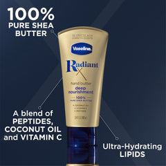 Person applying Vaseline hand butter on hands, demonstrating quick absorption benefit