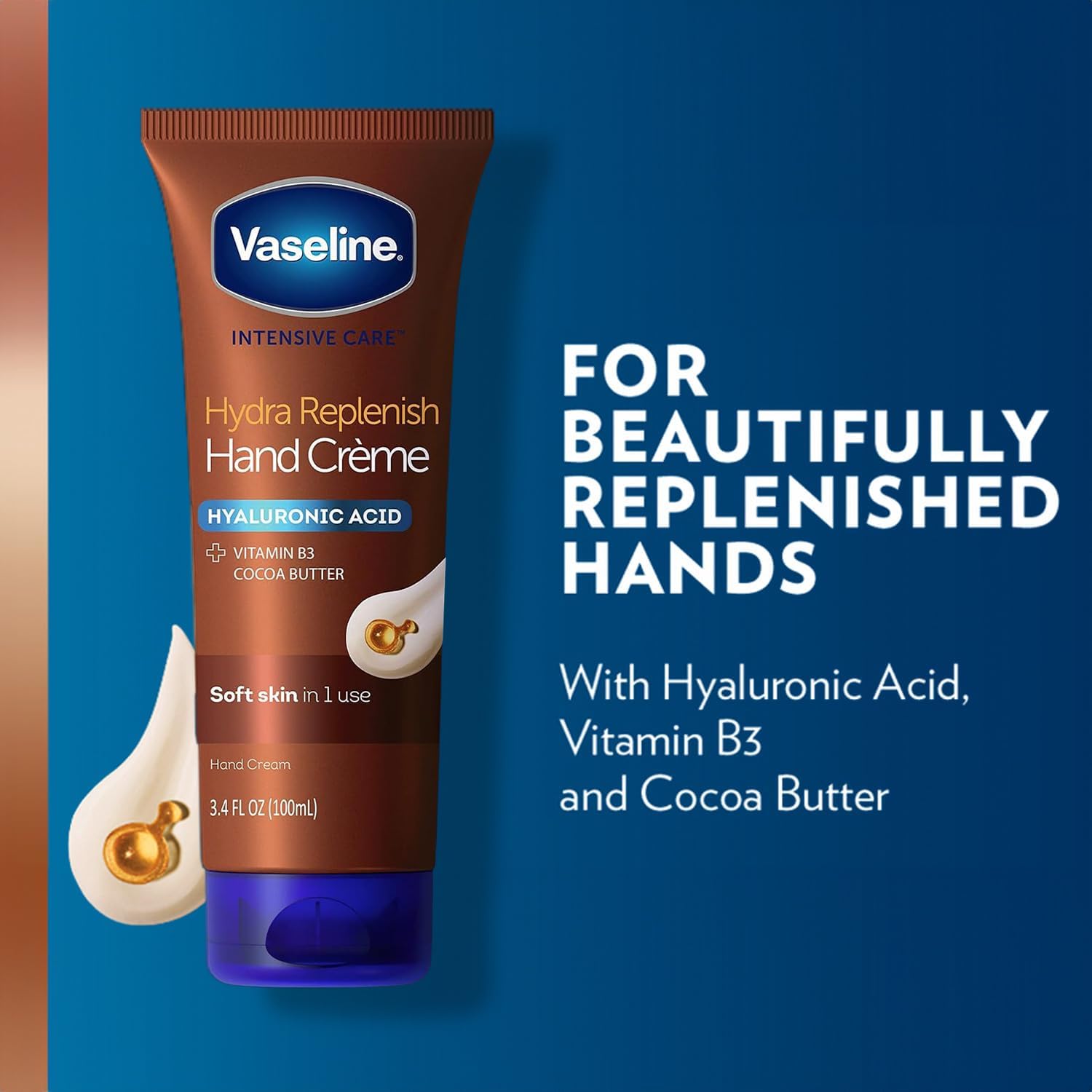 Vaseline applying cream to hands demonstrating quick non-greasy benefit
