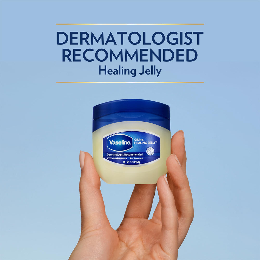 Vaseline jar on bathroom shelf suggesting daily skincare use